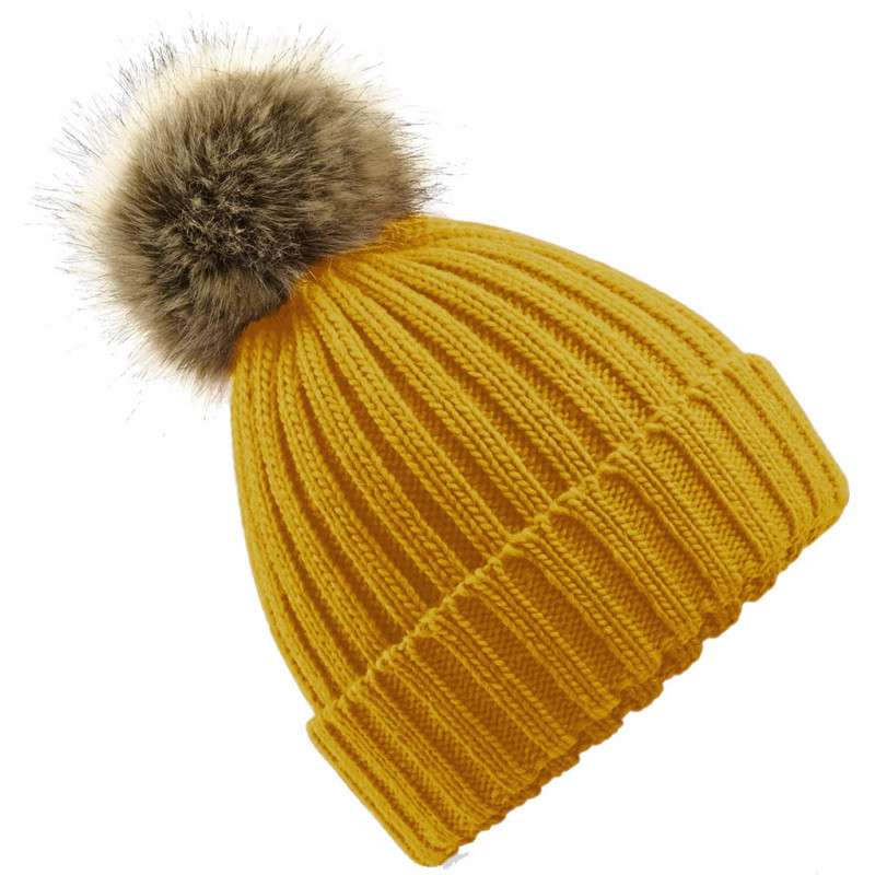 Beechfield Faux Fur Pop Pom Chunky Beanie Mütze Kopfbedeckung