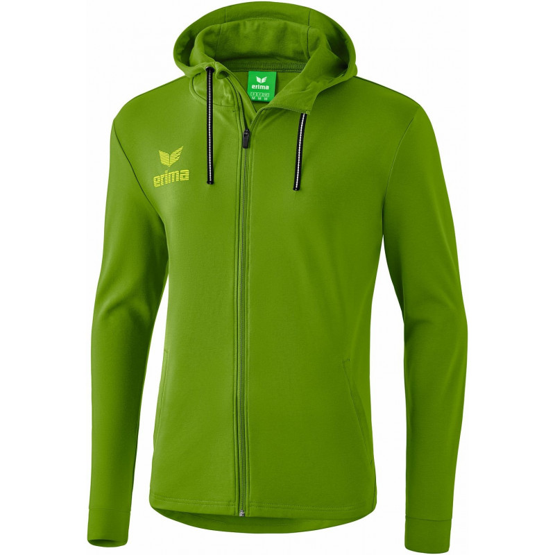 Erima Essential junior Kaputzensweatjacke in hellgrau melange/twist of lime
