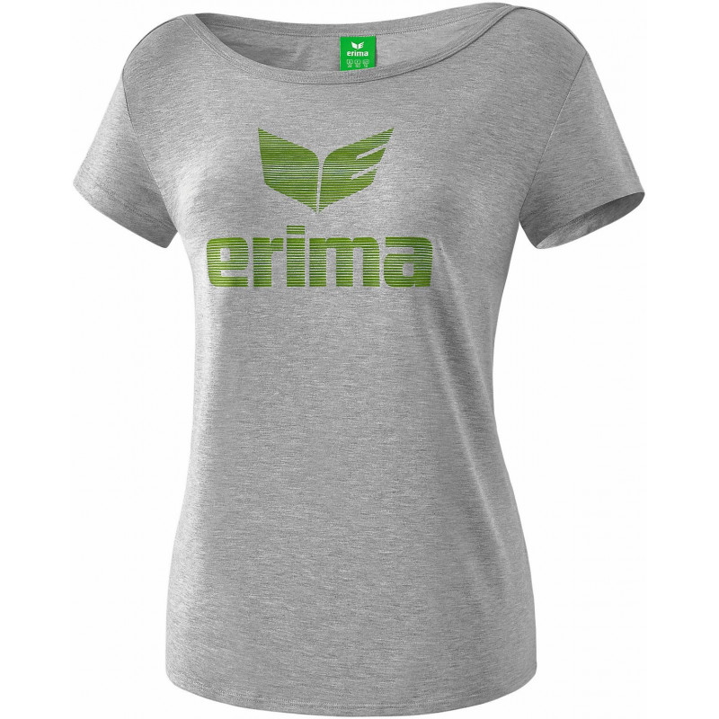 Erima Essential Damen T-Shirt in hellgrau melange/twist of lime